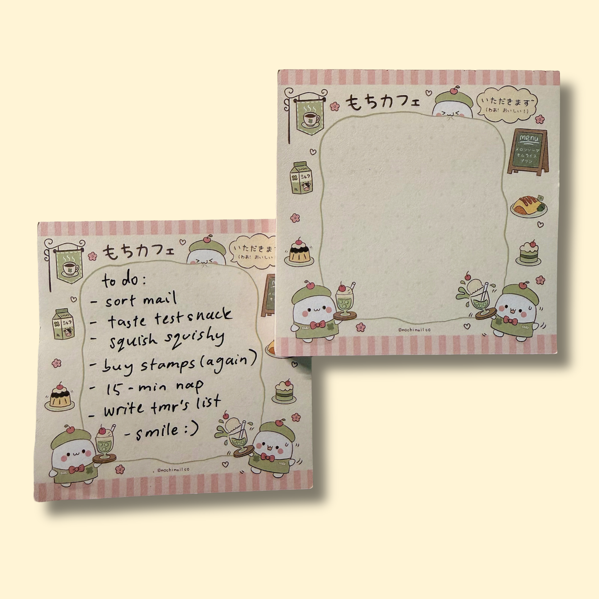 Mochi Cafe Memopad – Melon Soda, writing example